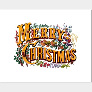 Vintage Style Merry Christmas Holiday Greeting Vector Art Posters and Art